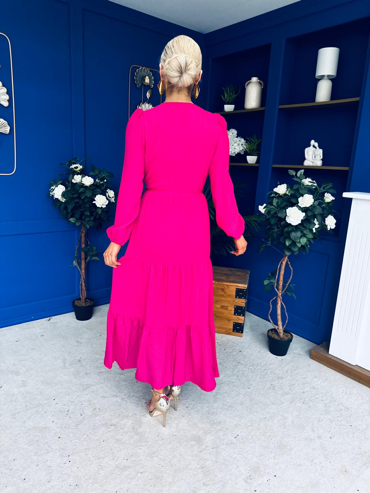 Tamara Tiered Wrap Maxi Dress Fuchsia