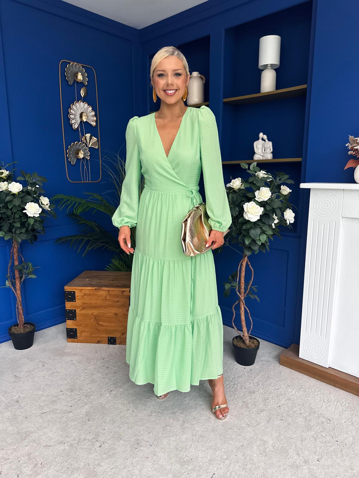 Tamara Tiered Wrap Maxi Dress Green
