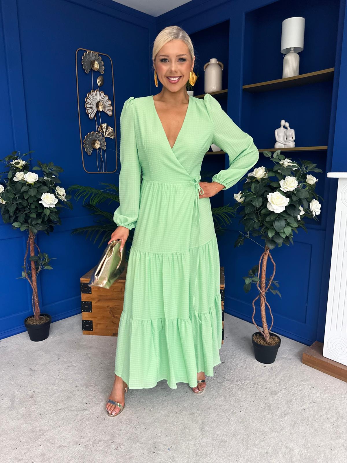 Tamara Tiered Wrap Maxi Dress Green