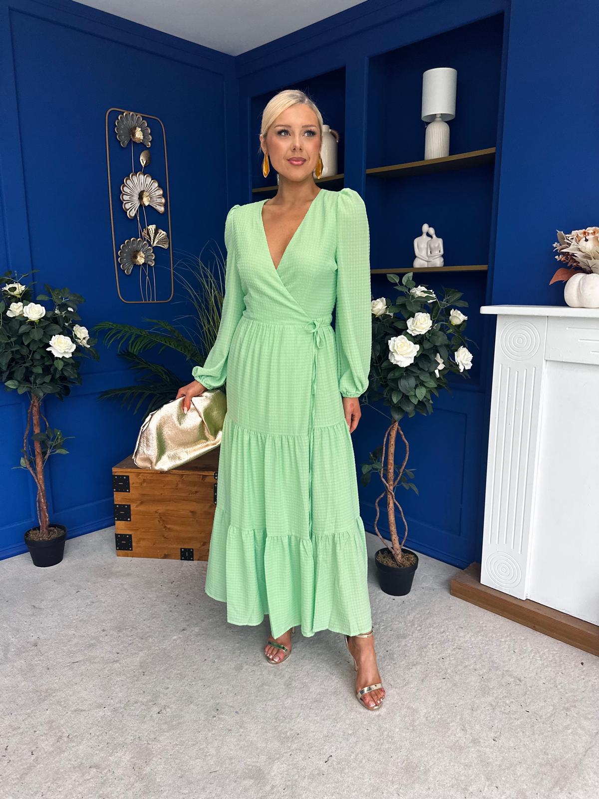 Tamara Tiered Wrap Maxi Dress Green