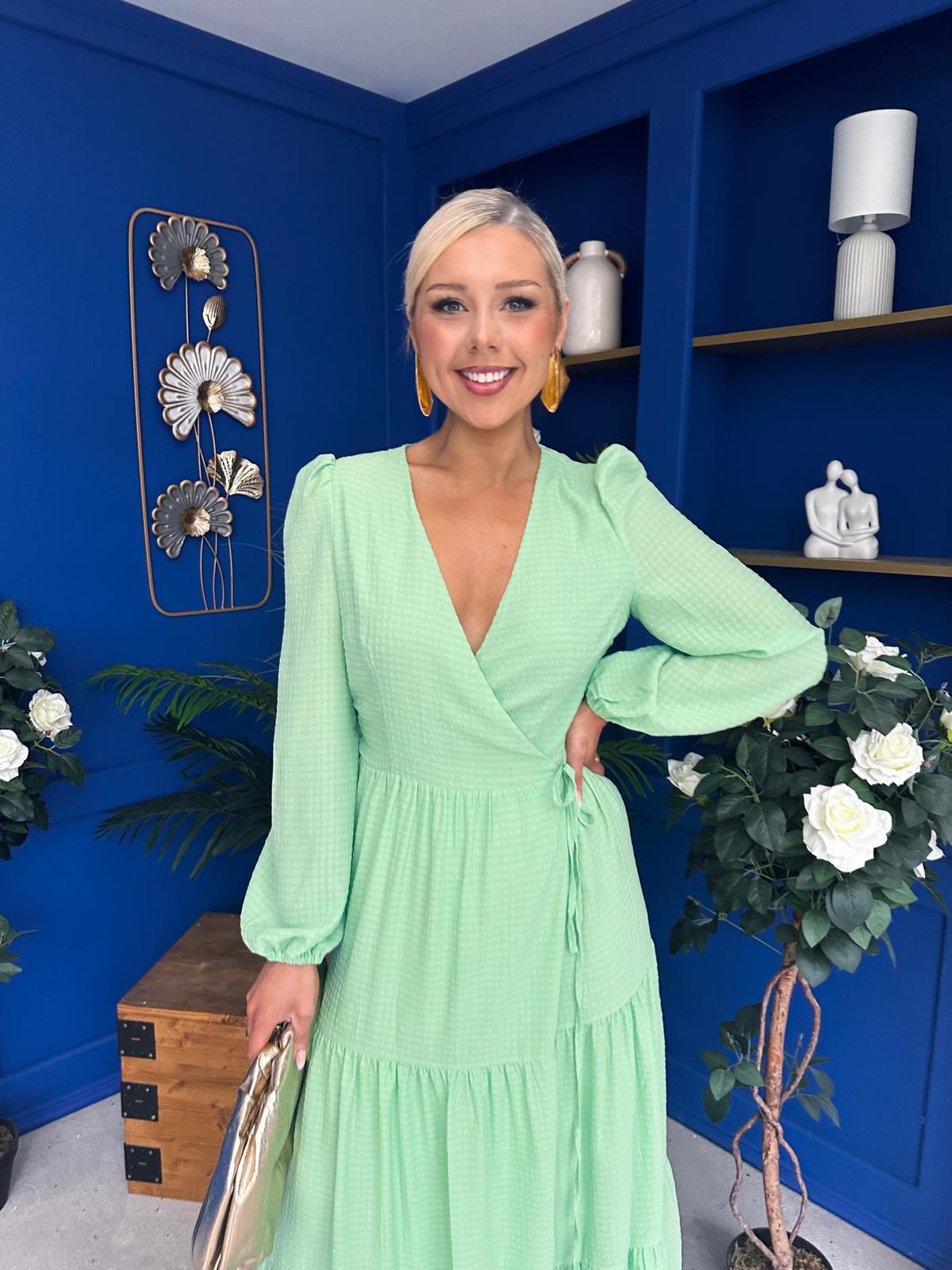 Tamara Tiered Wrap Maxi Dress Green