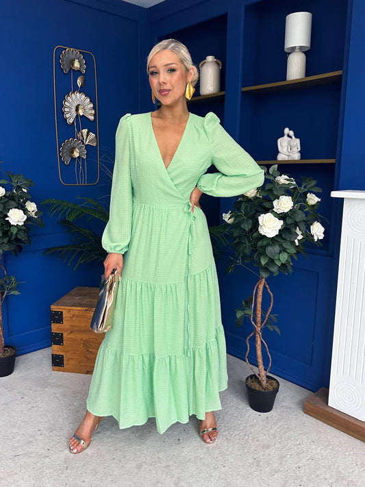 Tamara Tiered Wrap Maxi Dress Green