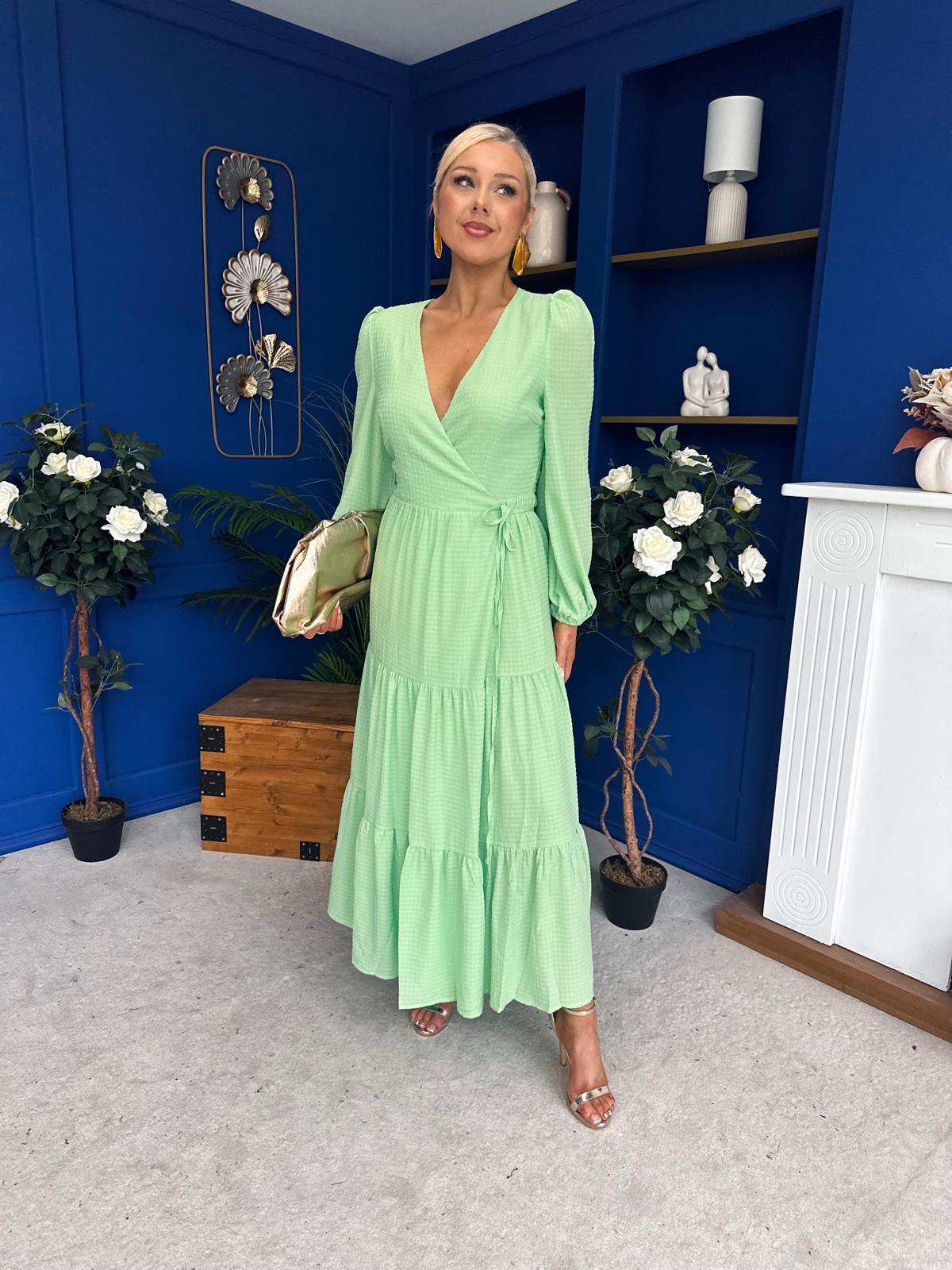 Tamara Tiered Wrap Maxi Dress Green