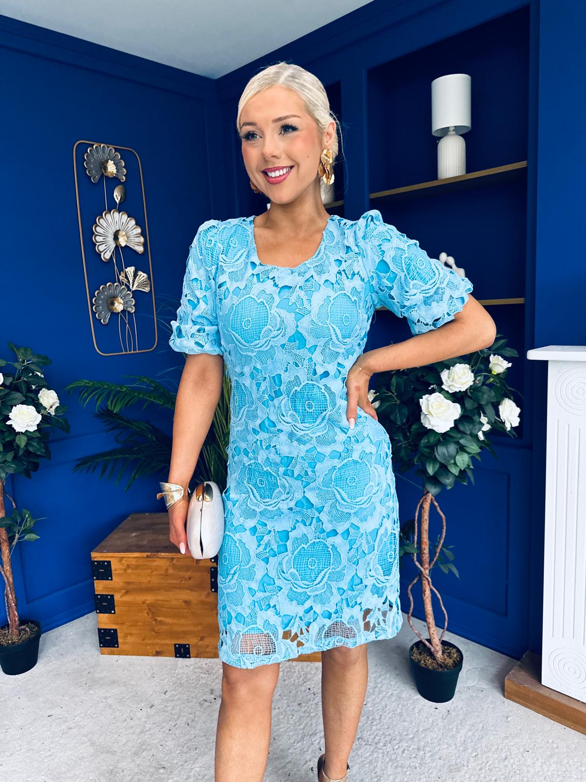 Susan Crochet Occasion Dress Blue