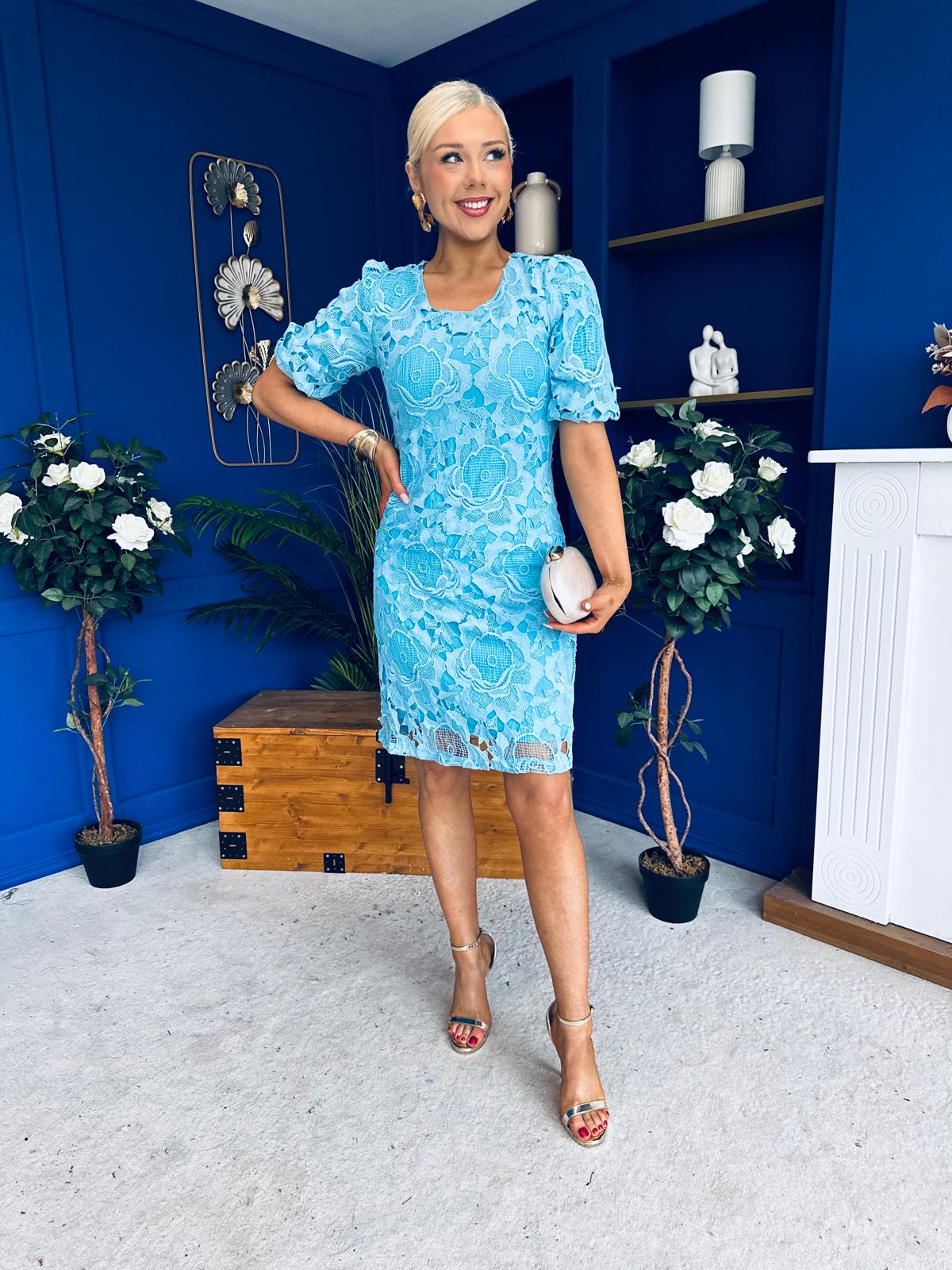 Susan Crochet Occasion Dress Blue