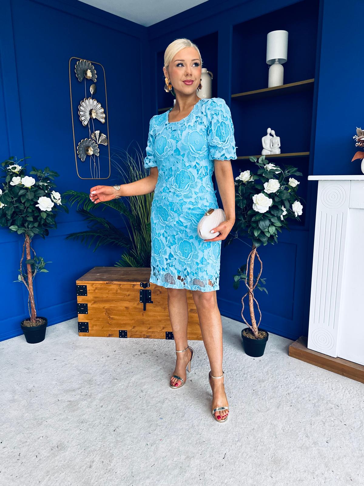 Susan Crochet Occasion Dress Blue