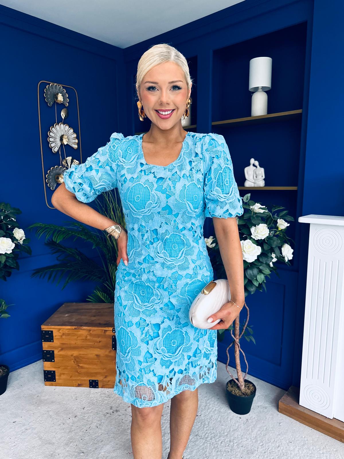 Susan Crochet Occasion Dress Blue