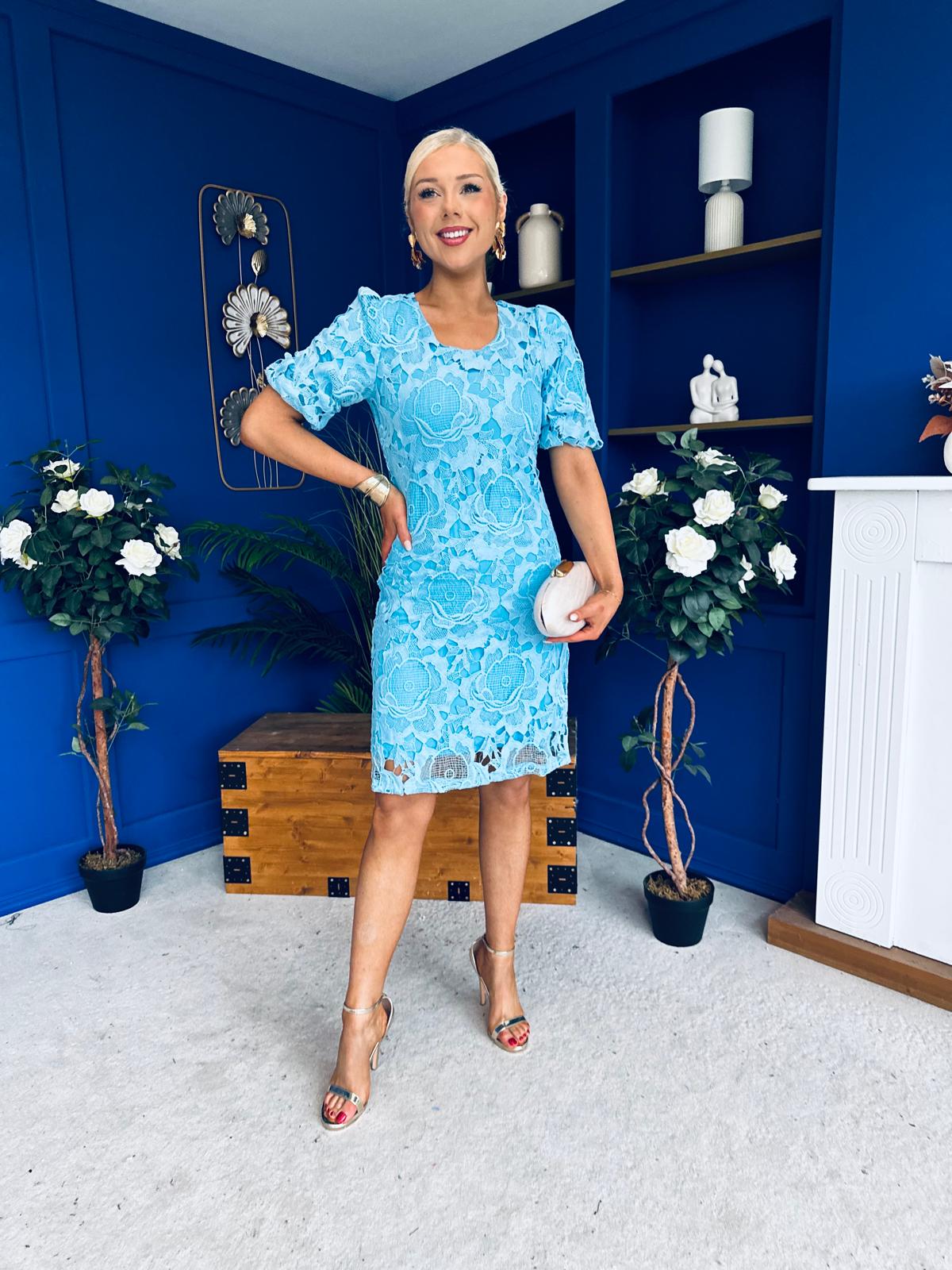 Susan Crochet Occasion Dress Blue