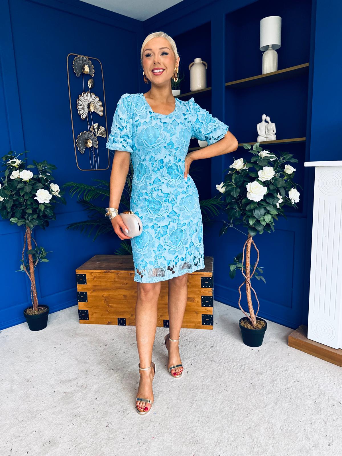 Susan Crochet Occasion Dress Blue