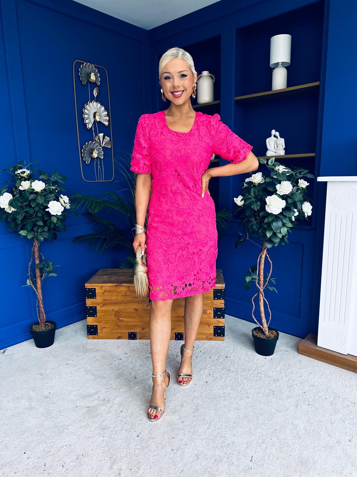 Susan Crochet Occasion Dress Pink