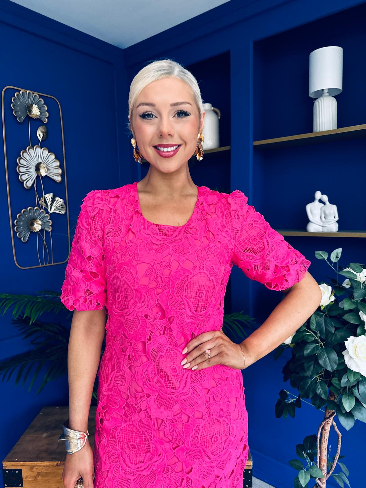 Susan Crochet Occasion Dress Pink