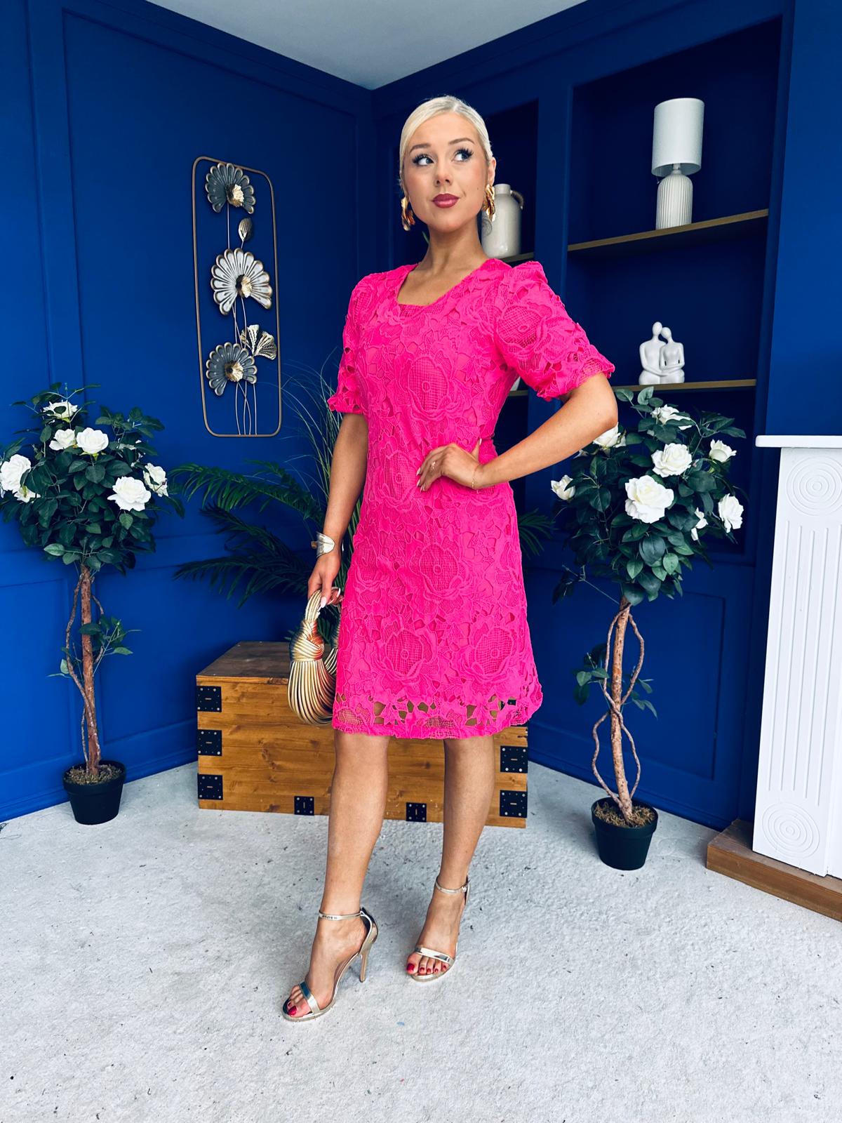 Susan Crochet Occasion Dress Pink
