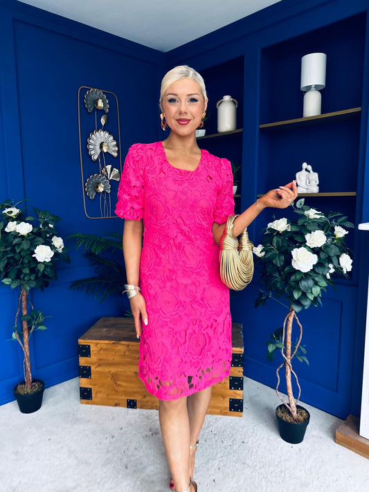 Susan Crochet Occasion Dress Pink