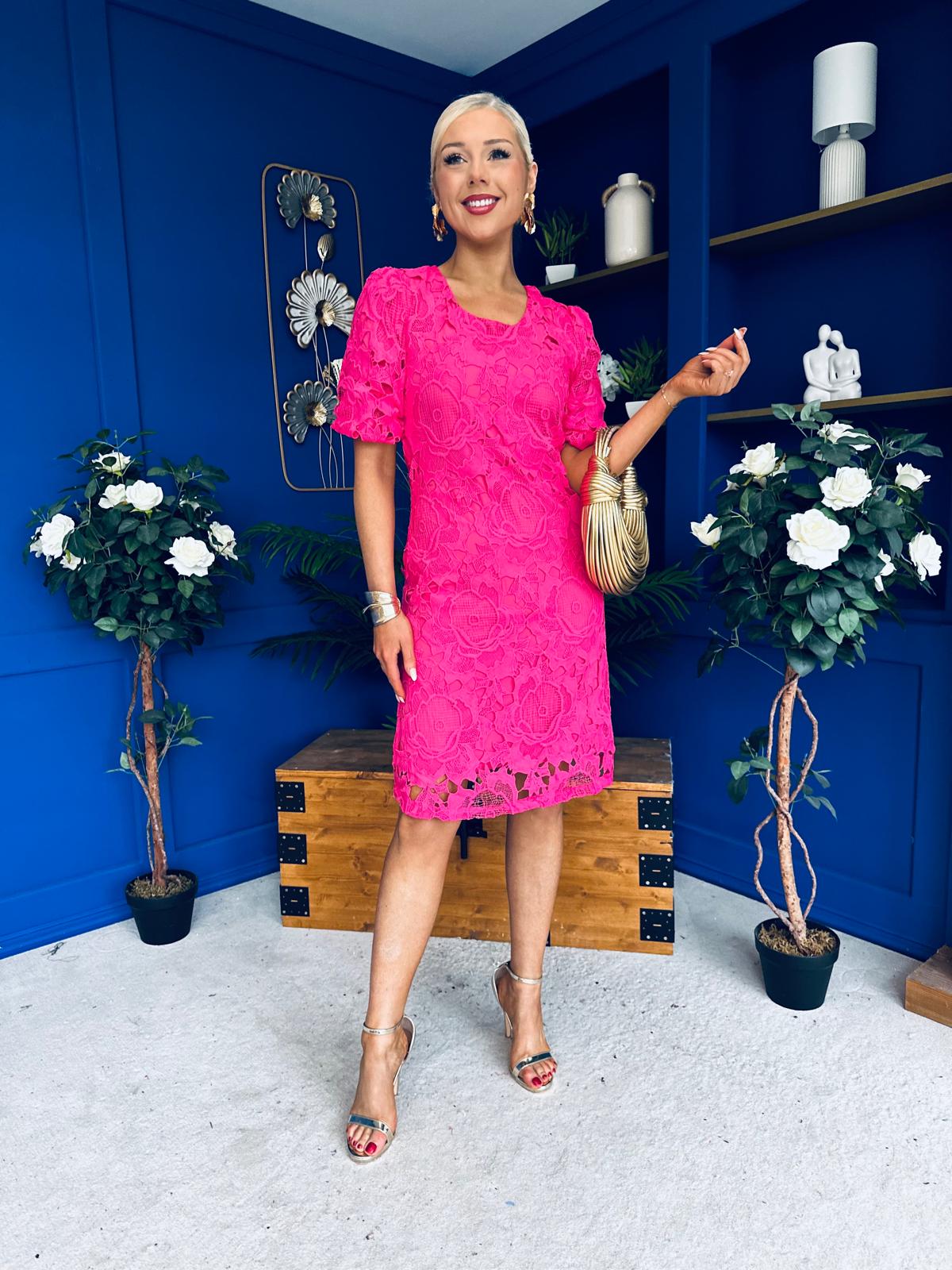 Susan Crochet Occasion Dress Pink