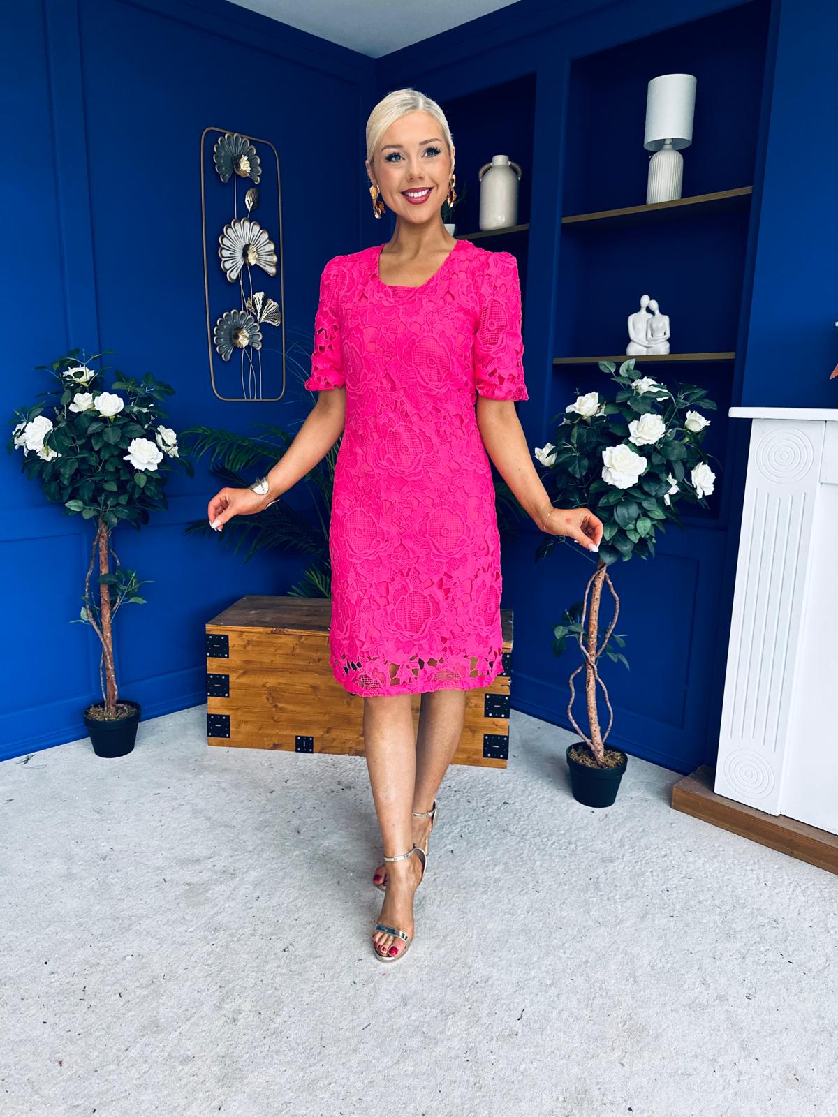 Susan Crochet Occasion Dress Pink
