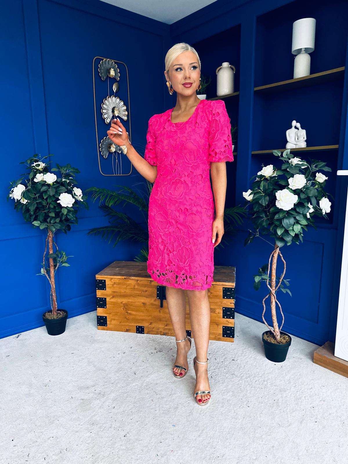 Susan Crochet Occasion Dress Pink
