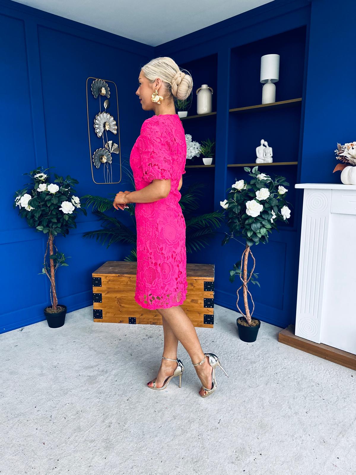 Susan Crochet Occasion Dress Pink