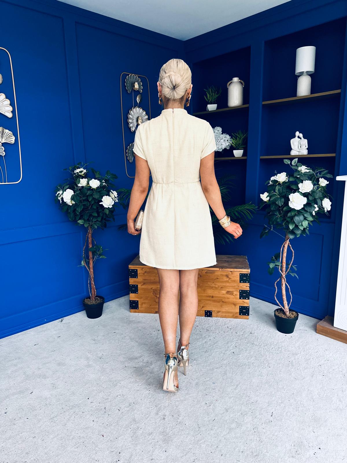 Laureen Gold Bow Embellished Tweed Mini Dress Yellow