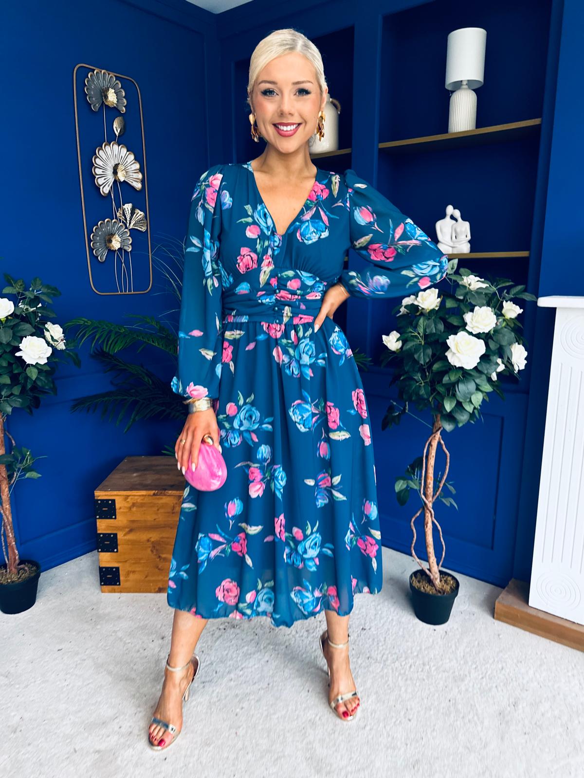 Bronagh Banded Midi Dress Floral Midnight Blue