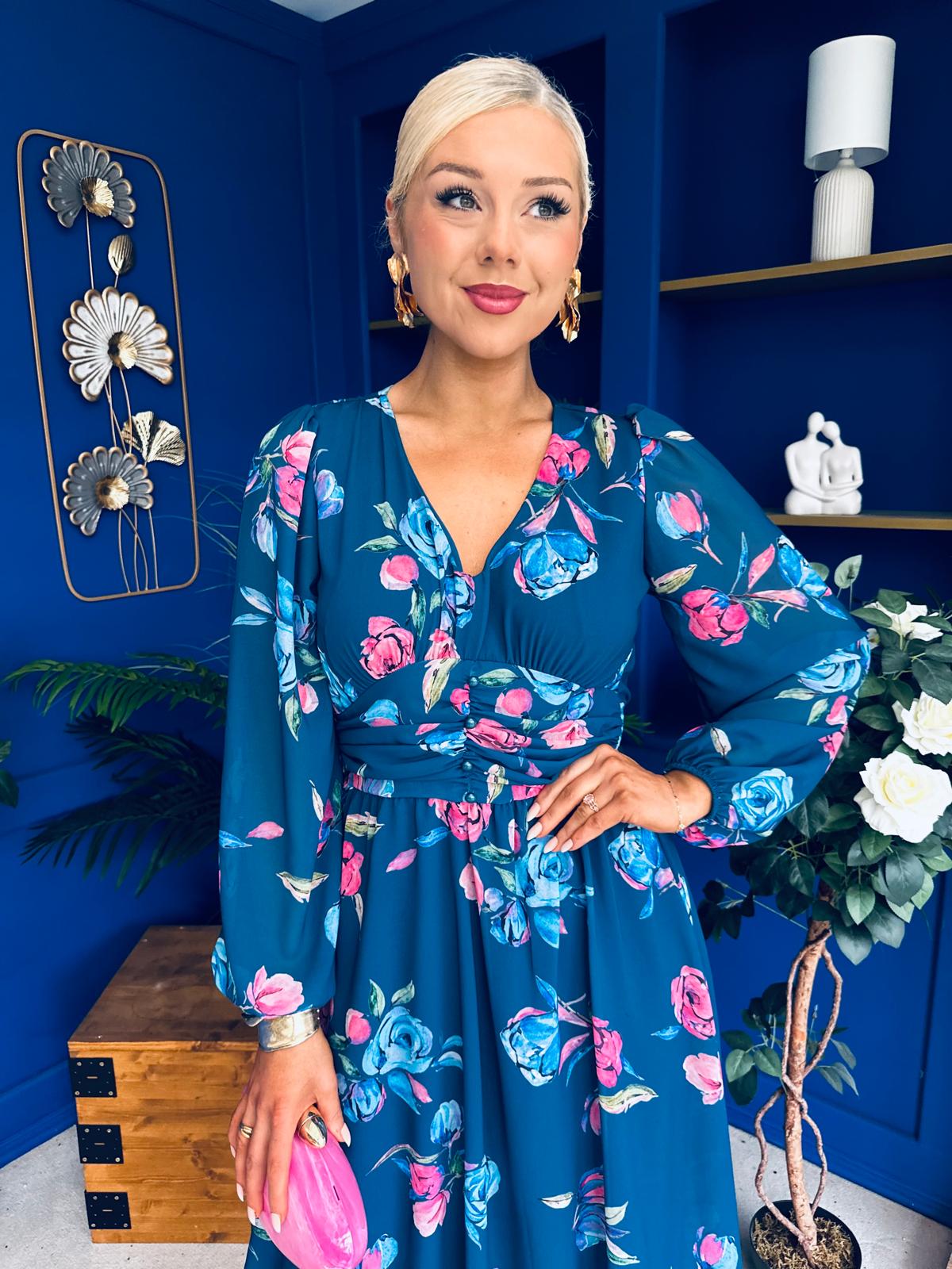 Bronagh Banded Midi Dress Floral Midnight Blue