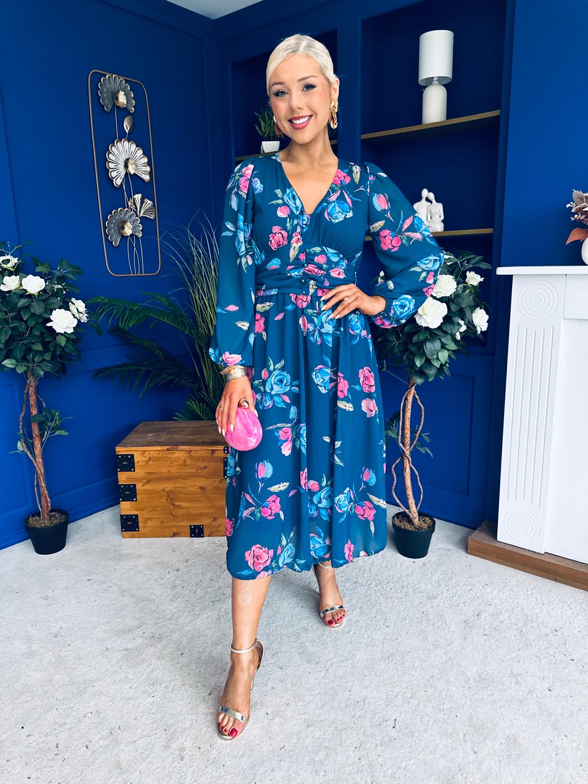 Bronagh Banded Midi Dress Floral Midnight Blue