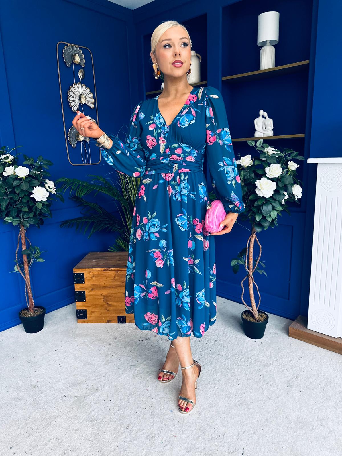 Bronagh Banded Midi Dress Floral Midnight Blue