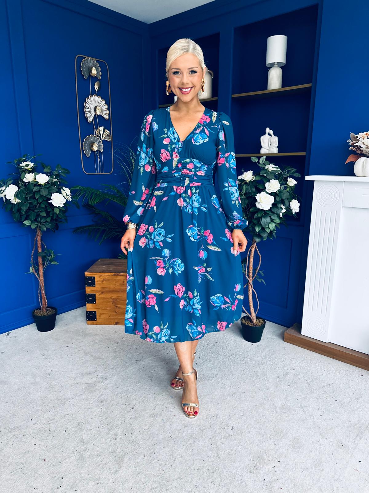 Bronagh Banded Midi Dress Floral Midnight Blue