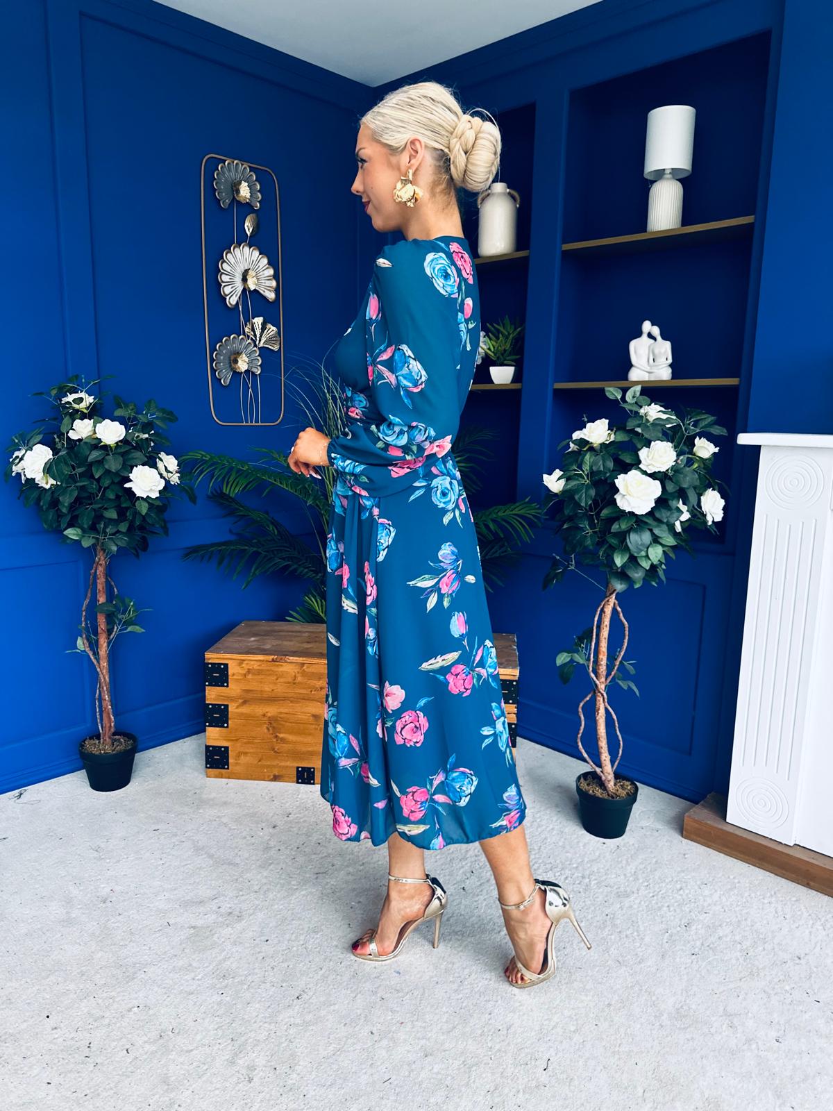 Bronagh Banded Midi Dress Floral Midnight Blue