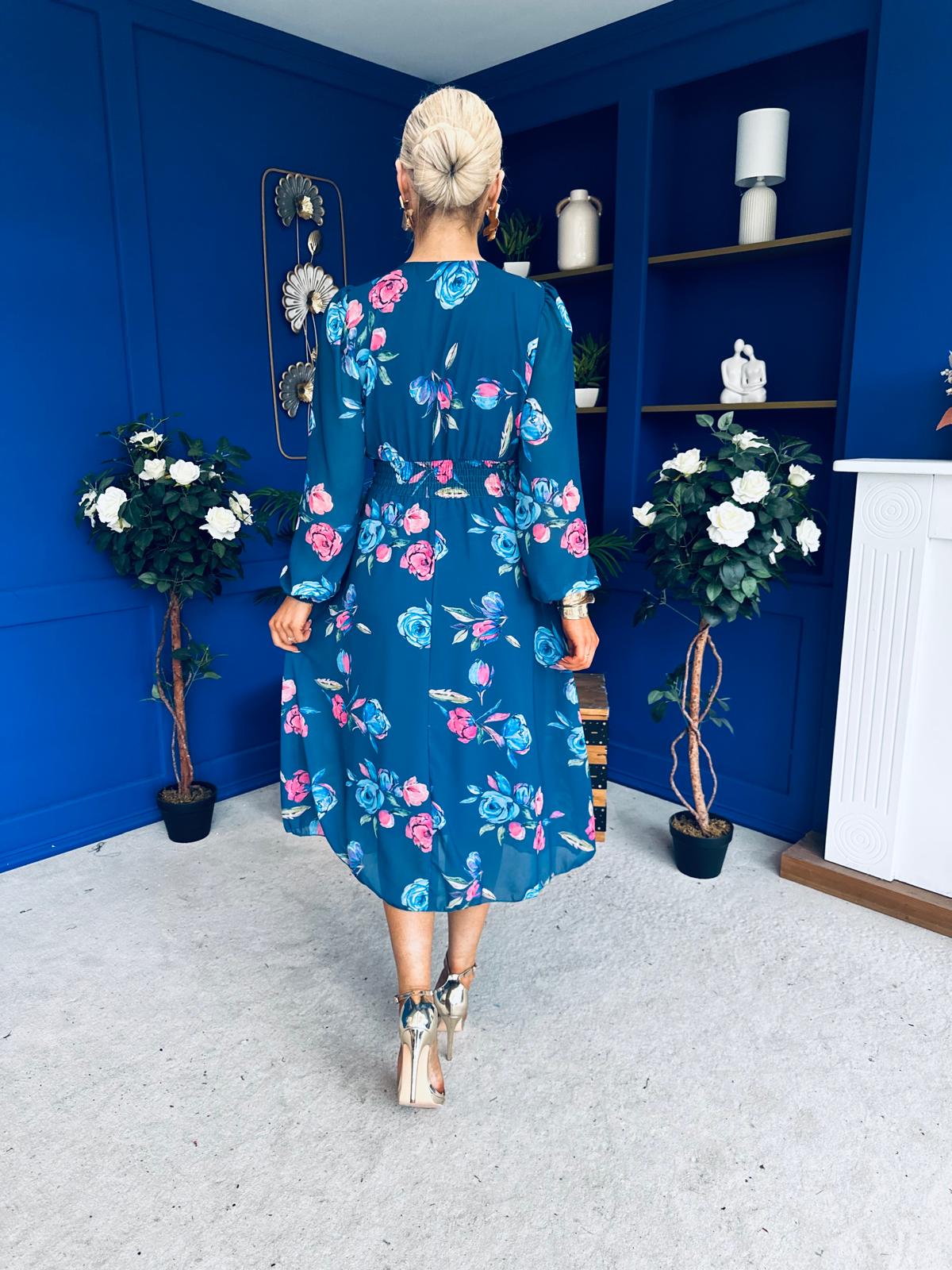Bronagh Banded Midi Dress Floral Midnight Blue