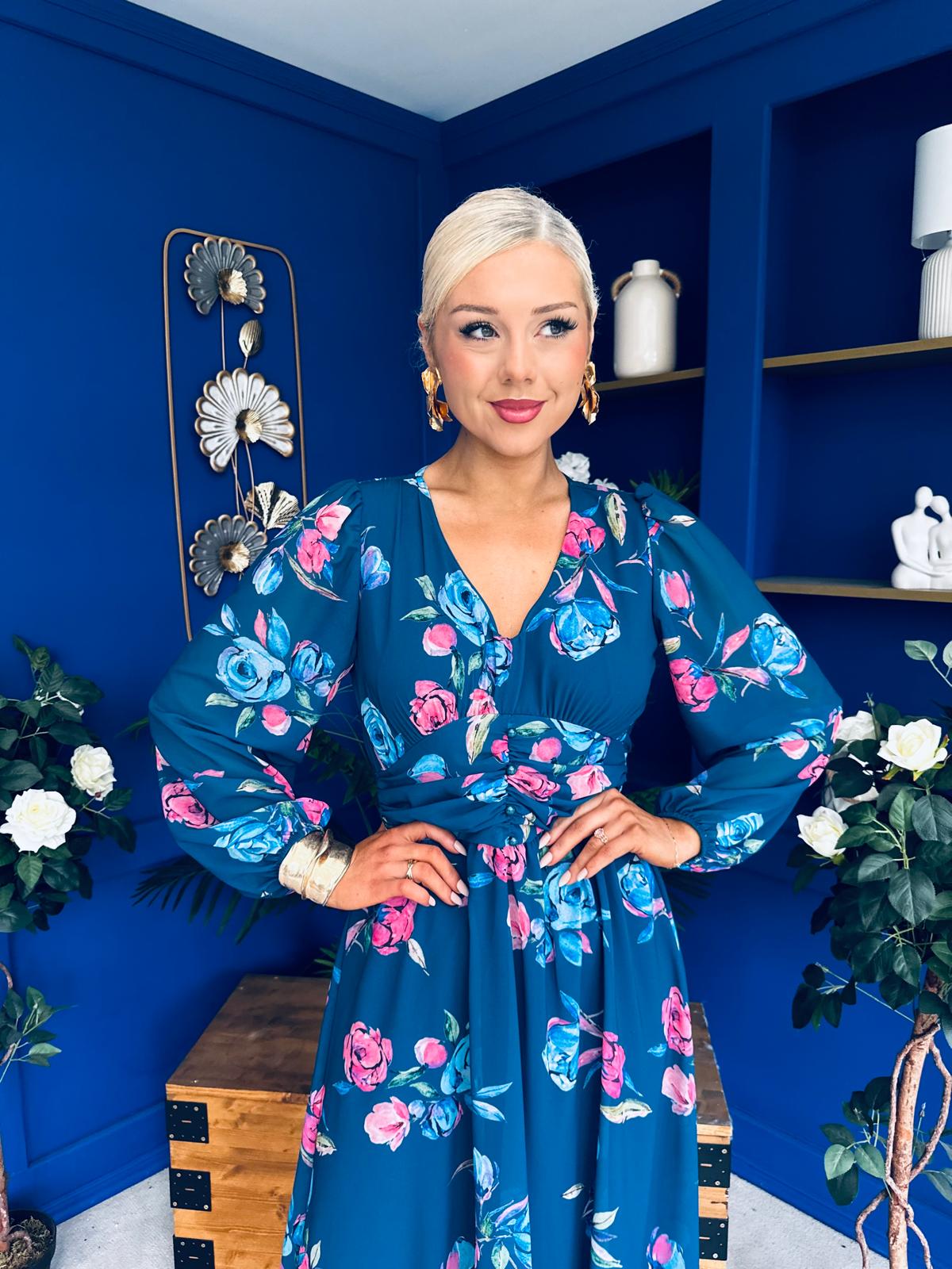 Bronagh Banded Midi Dress Floral Midnight Blue