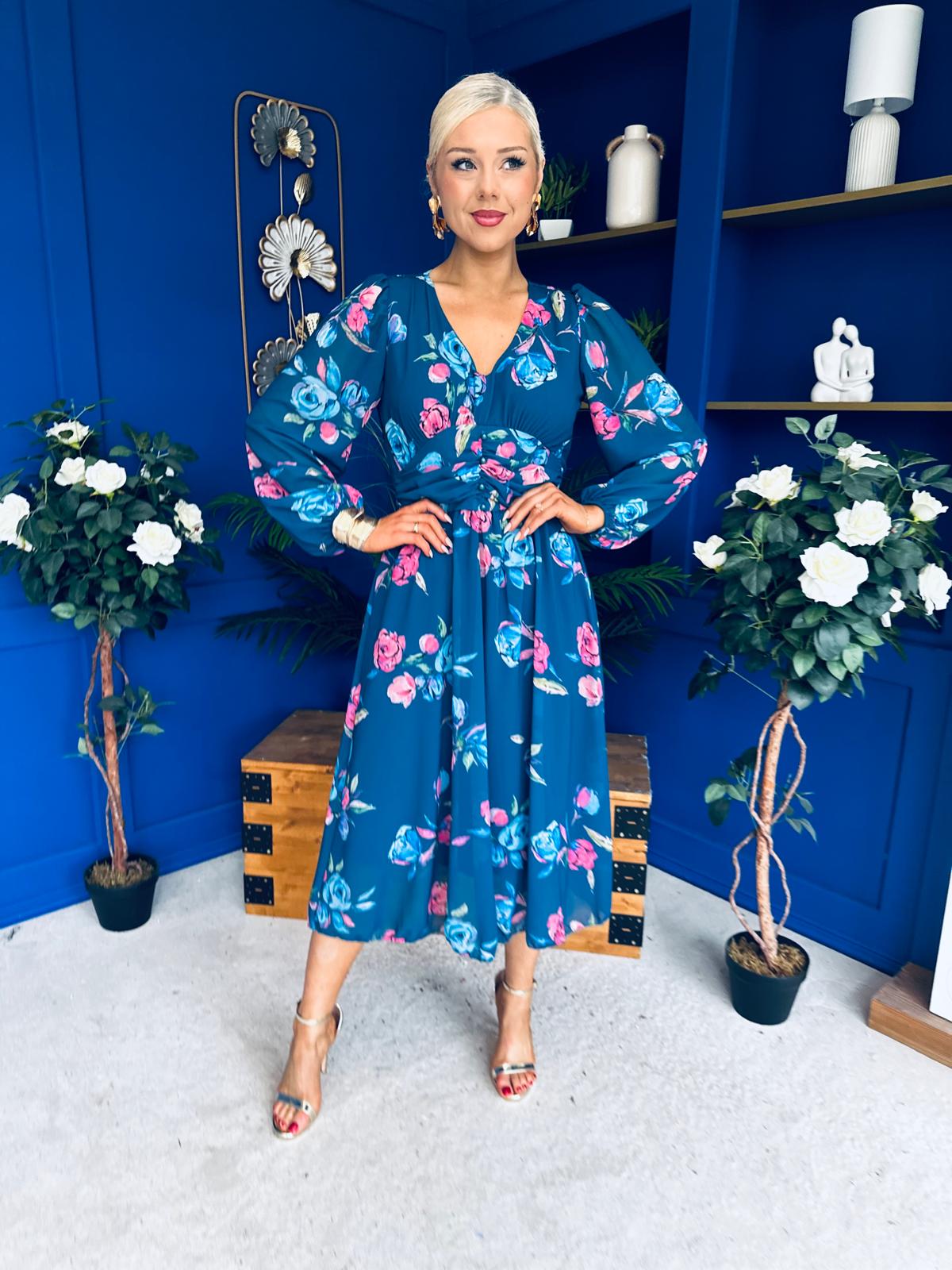 Bronagh Banded Midi Dress Floral Midnight Blue