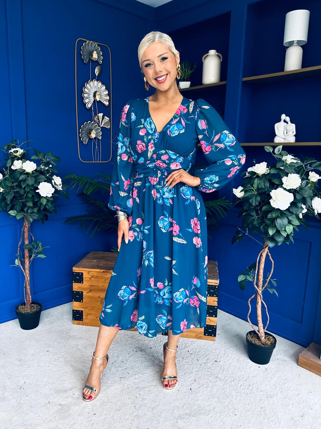 Bronagh Banded Midi Dress Floral Midnight Blue