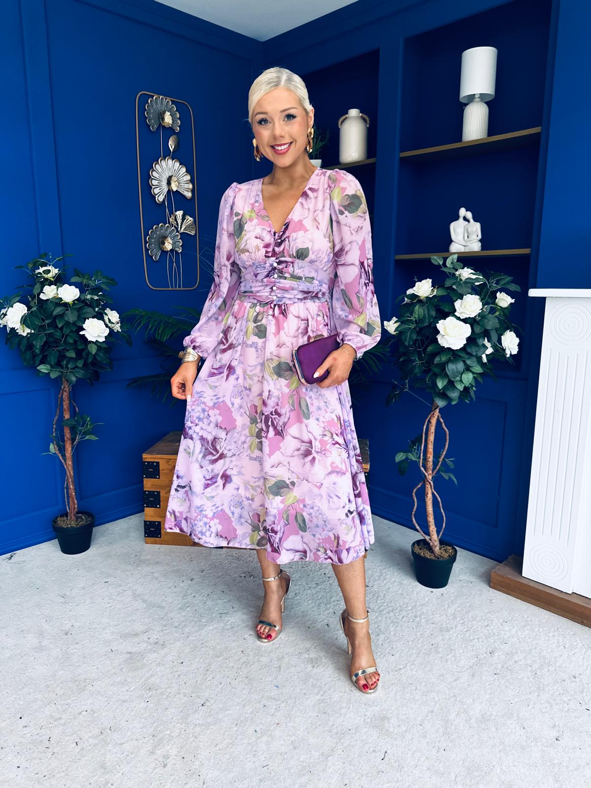 Bronagh Banded Midi Dress Floral Lilac