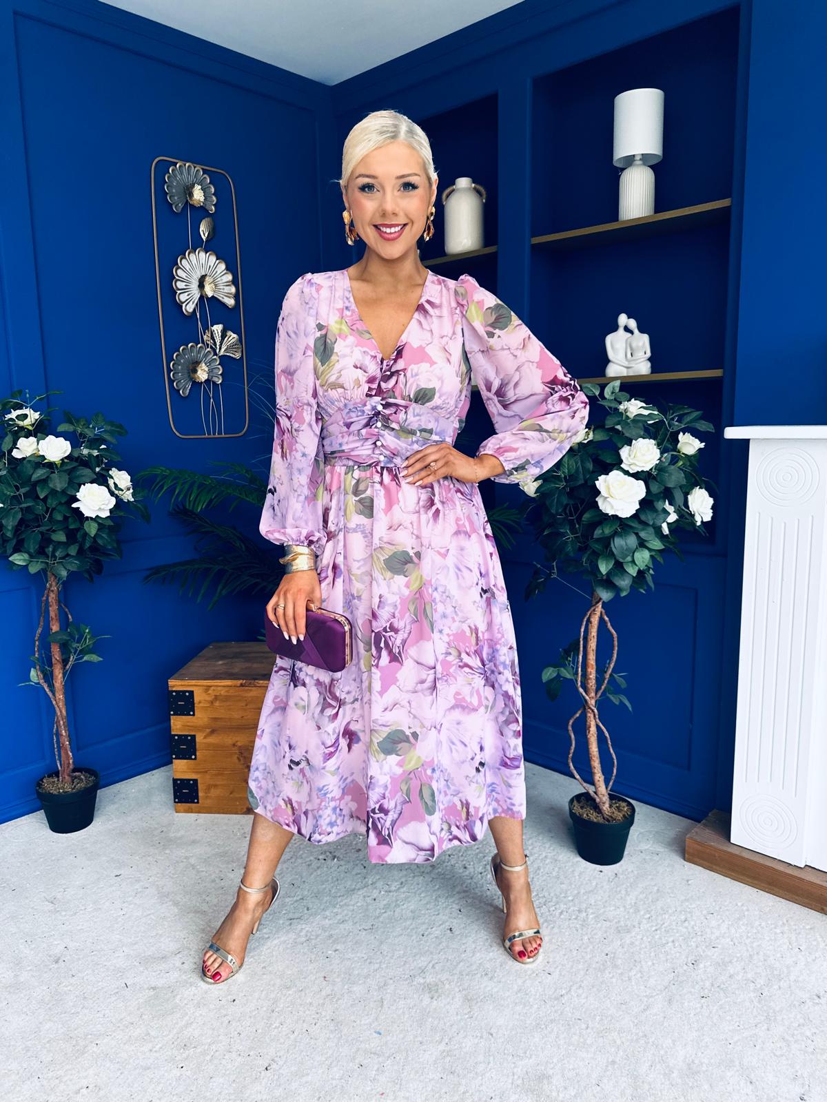 Bronagh Banded Midi Dress Floral Lilac