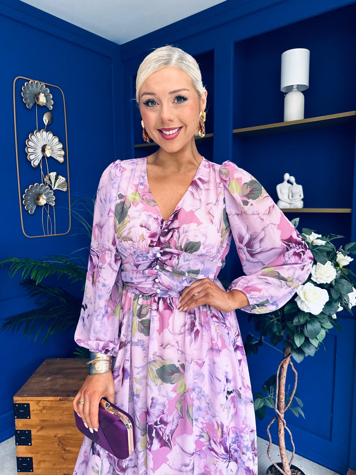 Bronagh Banded Midi Dress Floral Lilac