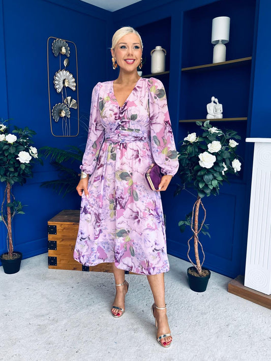 Bronagh Banded Midi Dress Floral Lilac