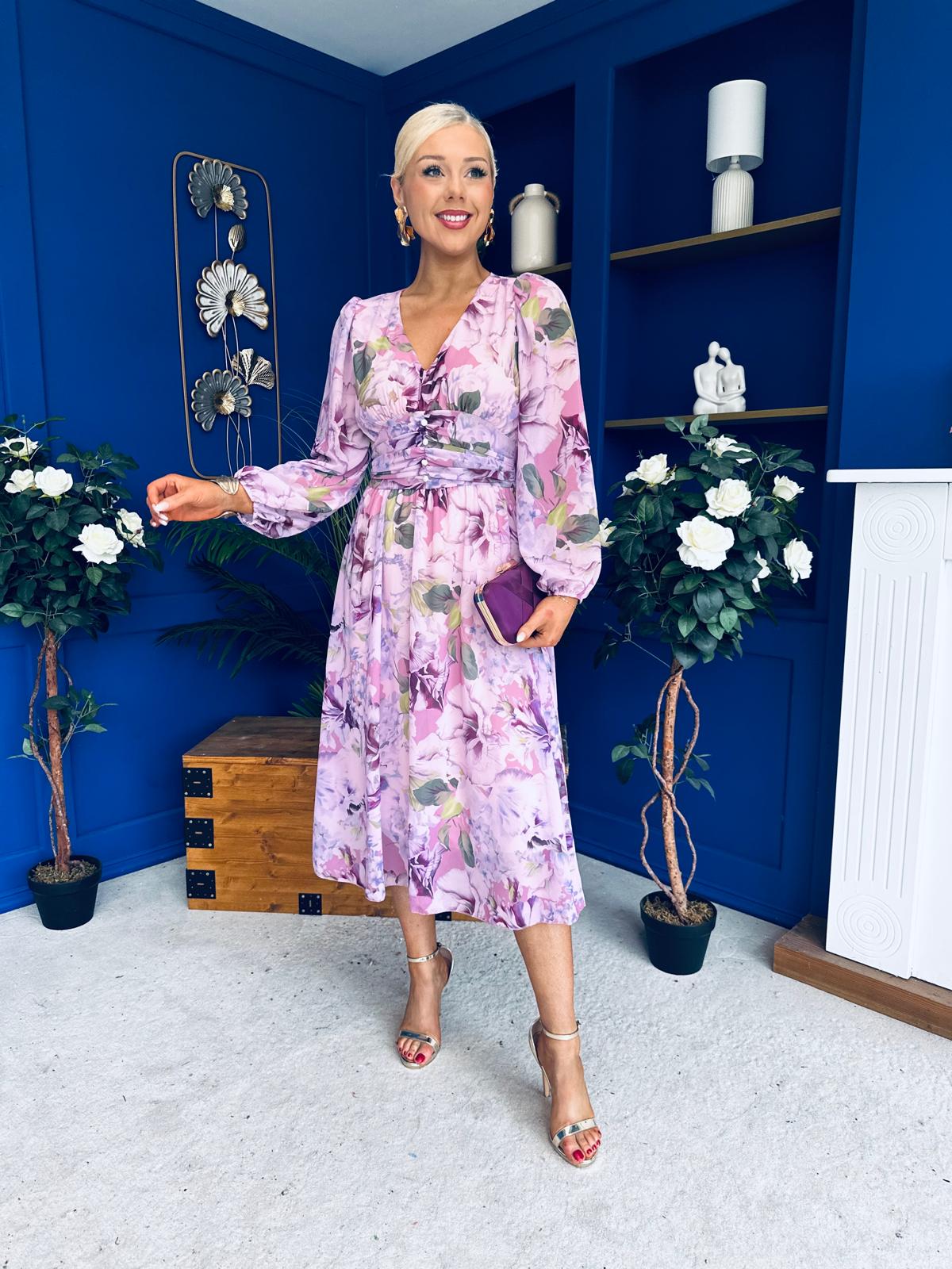 Bronagh Banded Midi Dress Floral Lilac