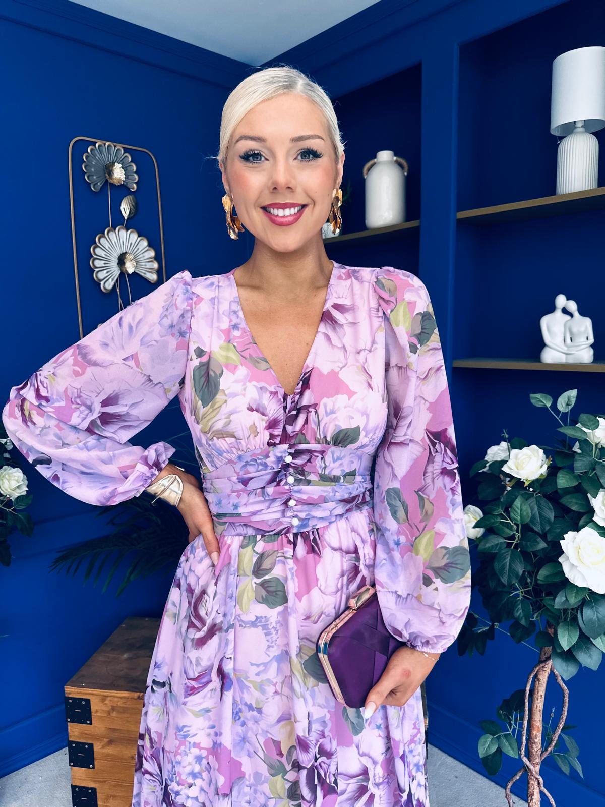 Bronagh Banded Midi Dress Floral Lilac