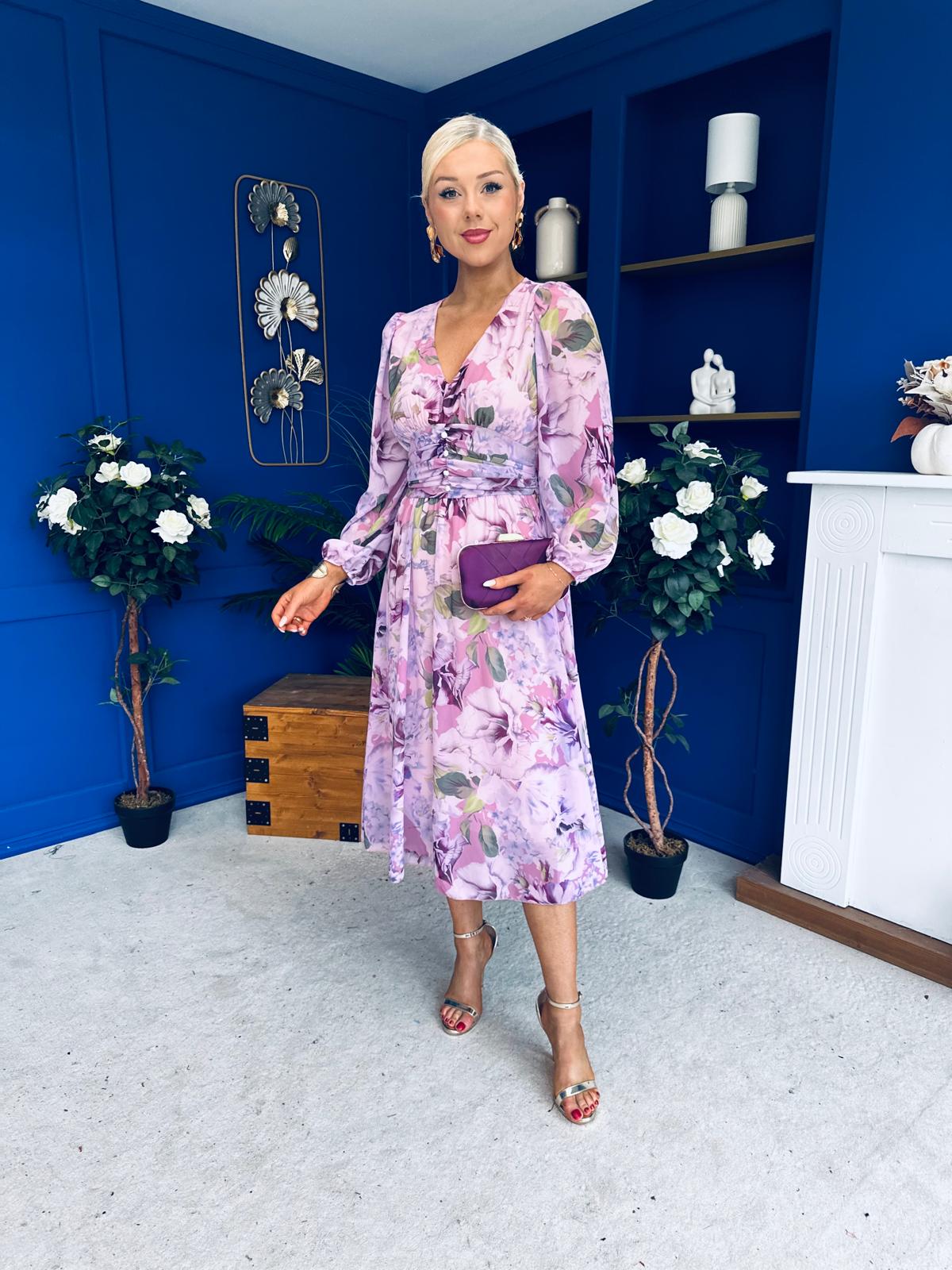 Bronagh Banded Midi Dress Floral Lilac