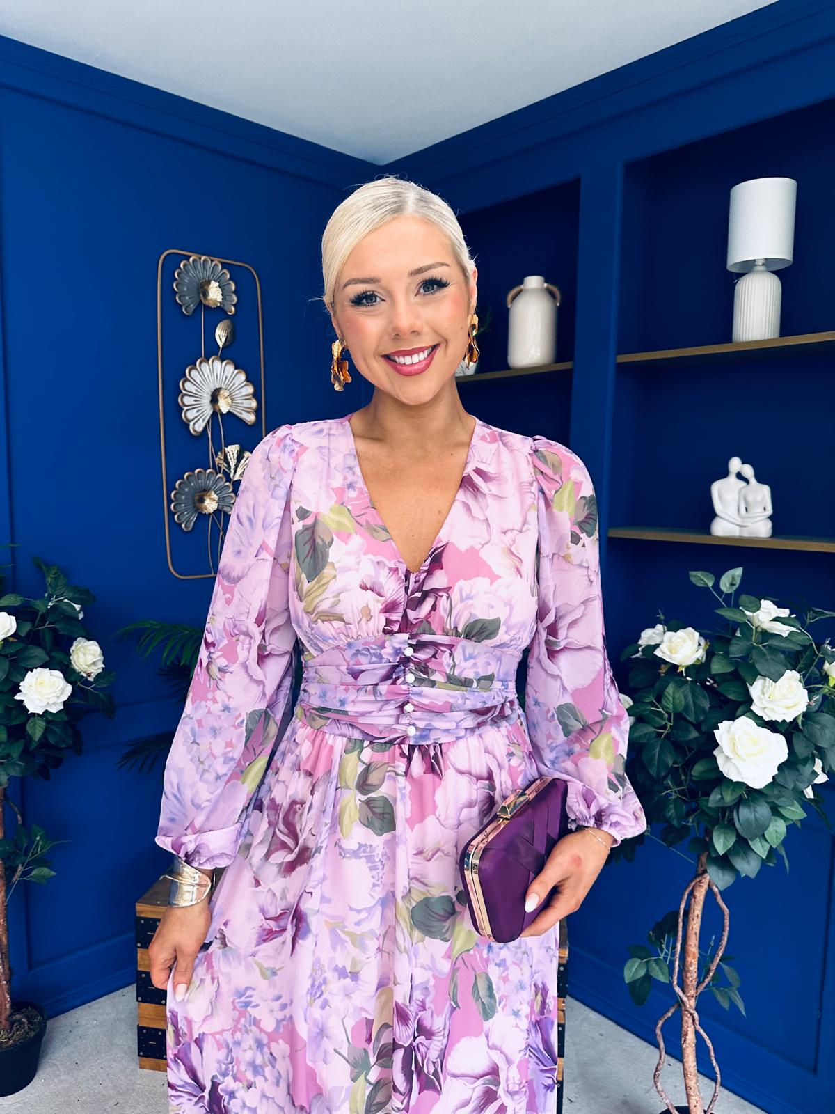 Bronagh Banded Midi Dress Floral Lilac