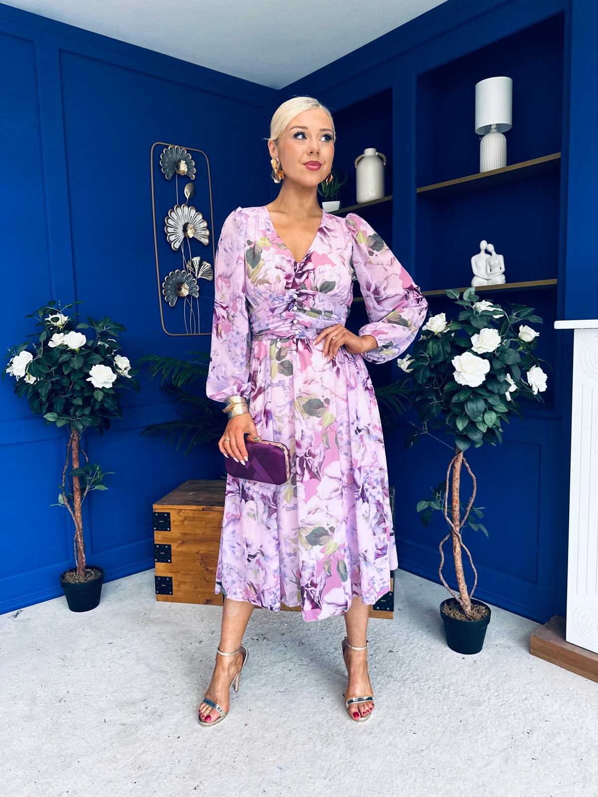 Bronagh Banded Midi Dress Floral Lilac