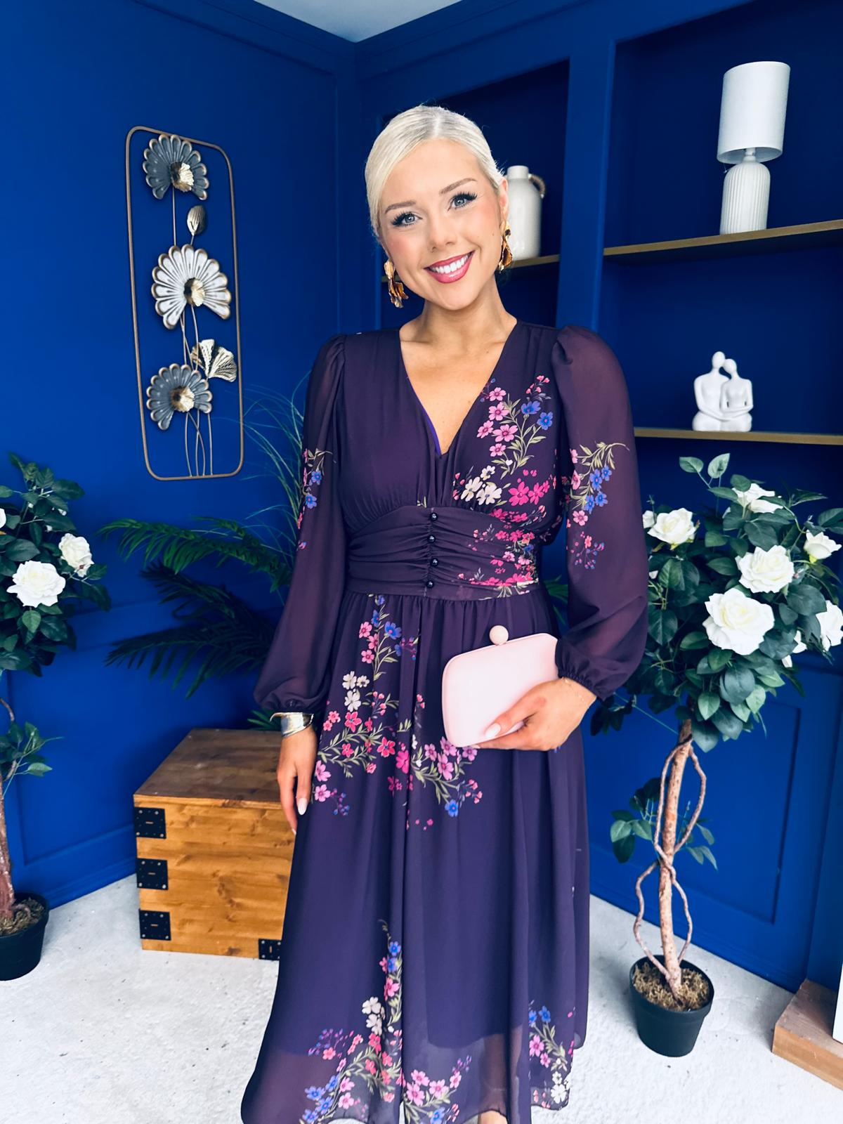 Bronagh Banded Midi Dress Floral Purple