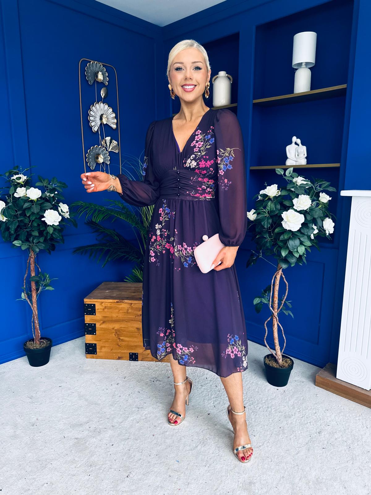 Bronagh Banded Midi Dress Floral Purple