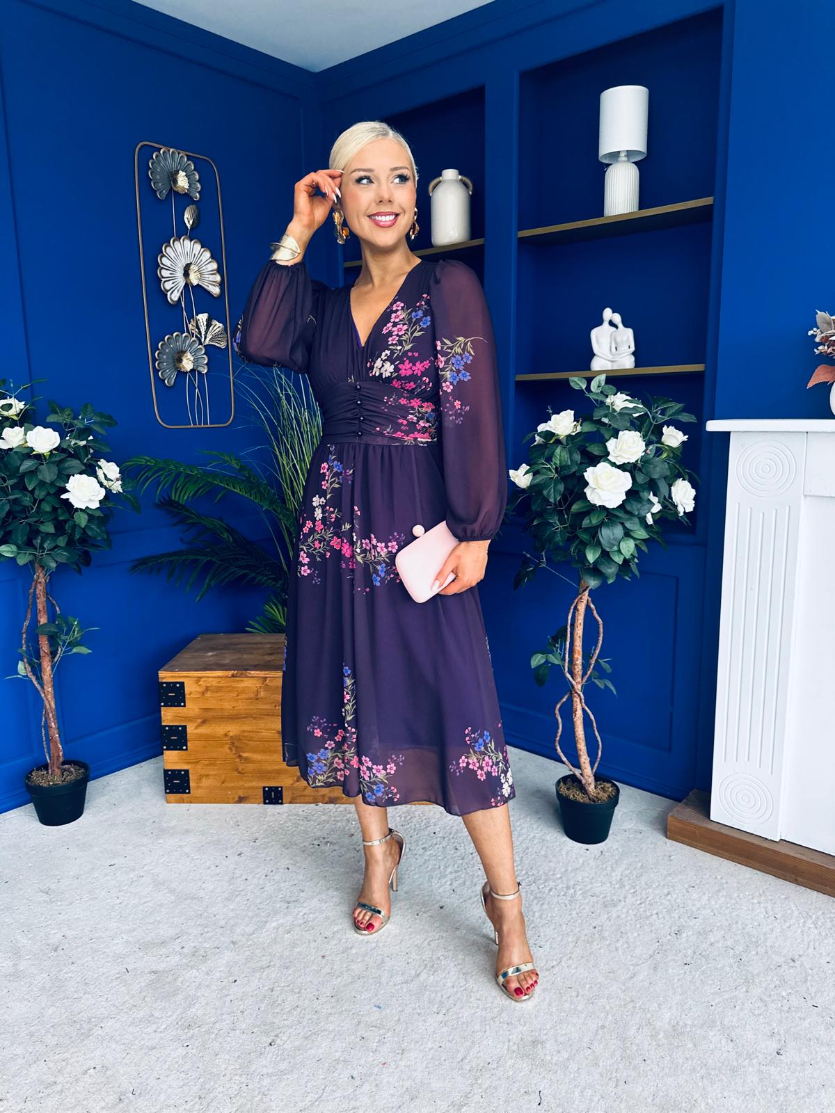 Bronagh Banded Midi Dress Floral Purple