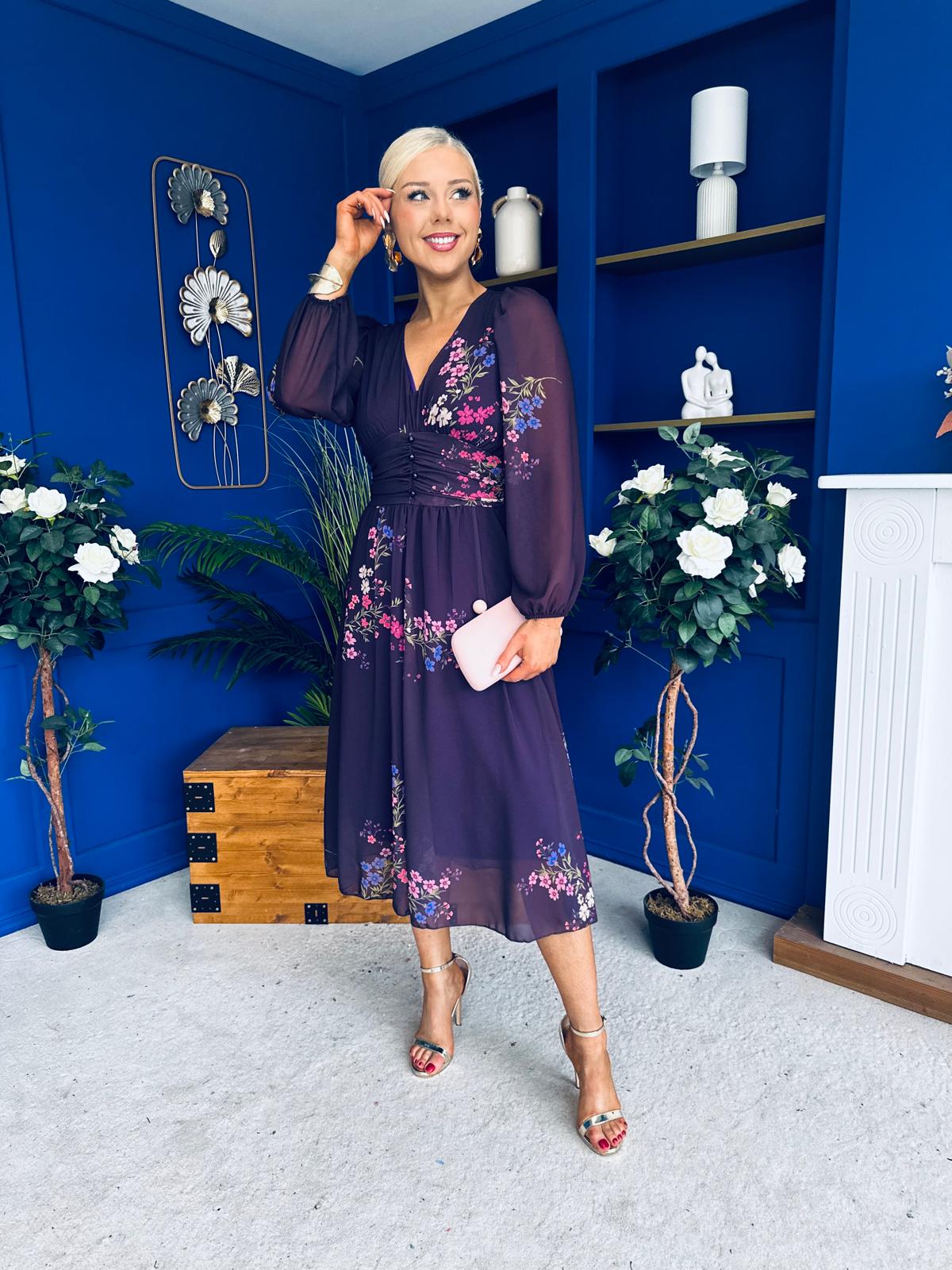 Bronagh Banded Midi Dress Floral Purple