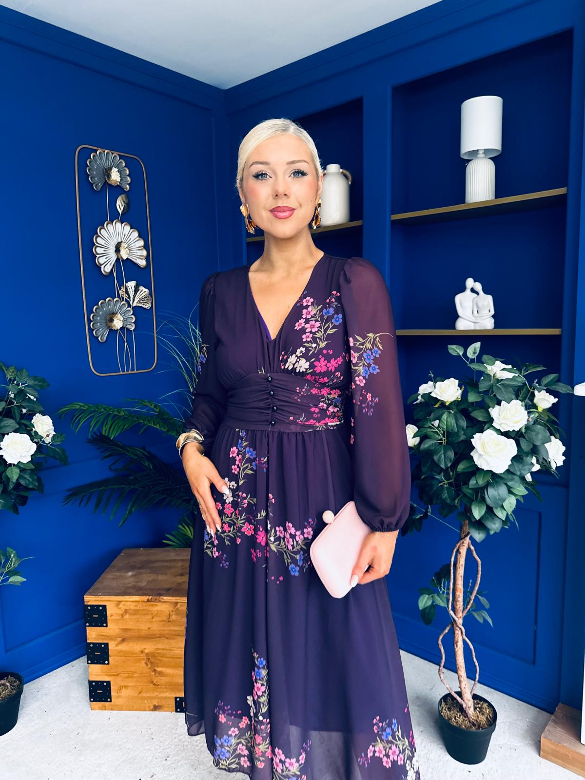 Bronagh Banded Midi Dress Floral Purple