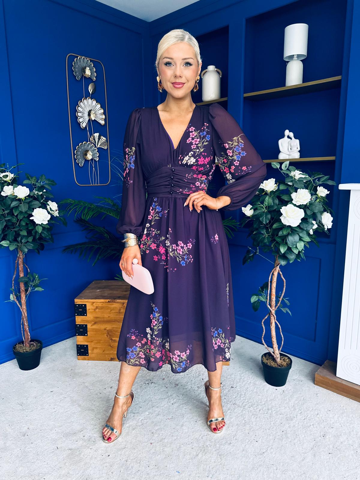 Bronagh Banded Midi Dress Floral Purple