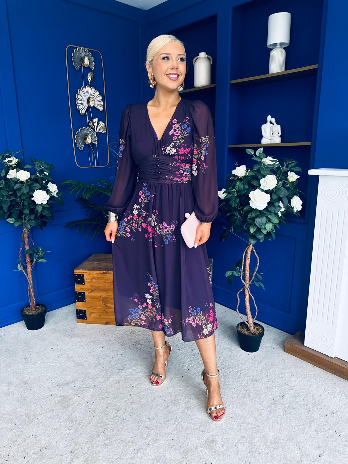 Bronagh Banded Midi Dress Floral Purple