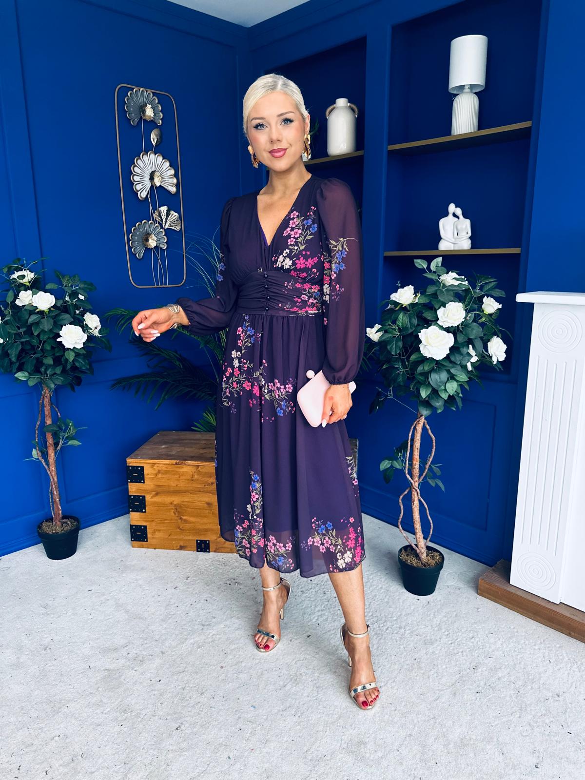 Bronagh Banded Midi Dress Floral Purple