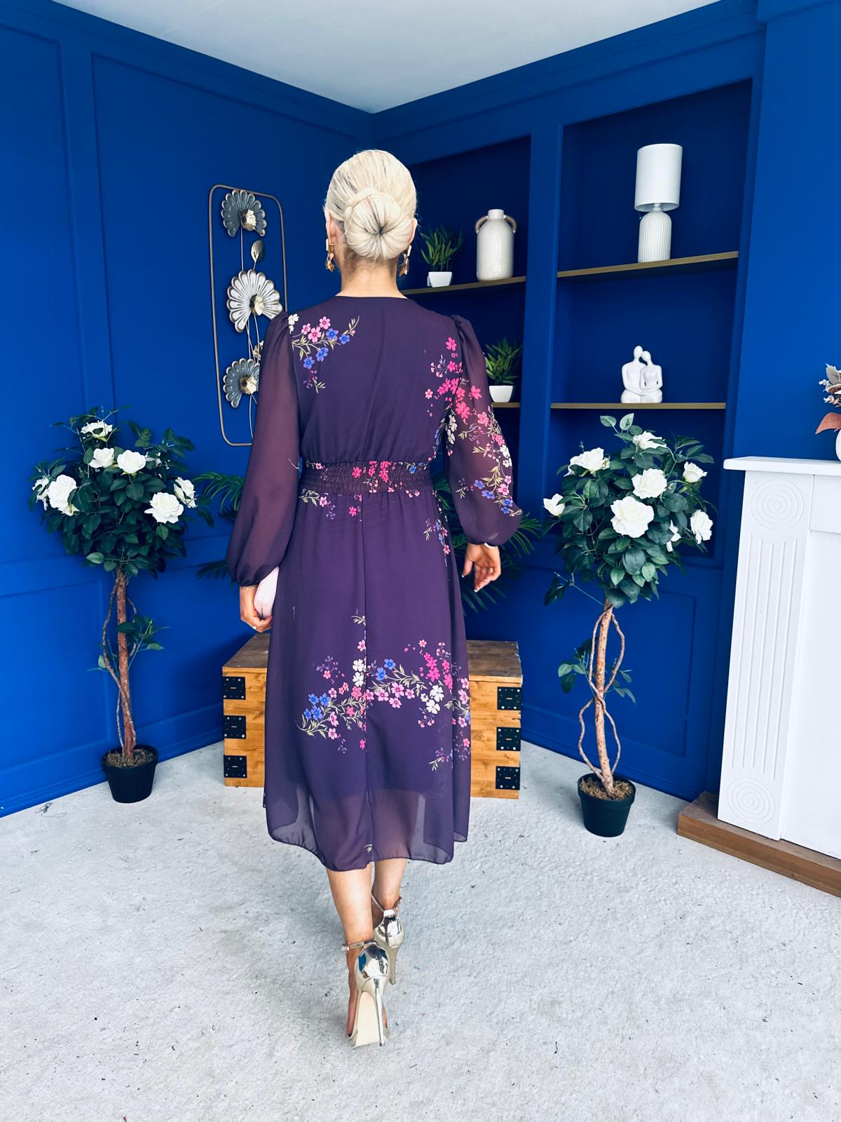 Bronagh Banded Midi Dress Floral Purple